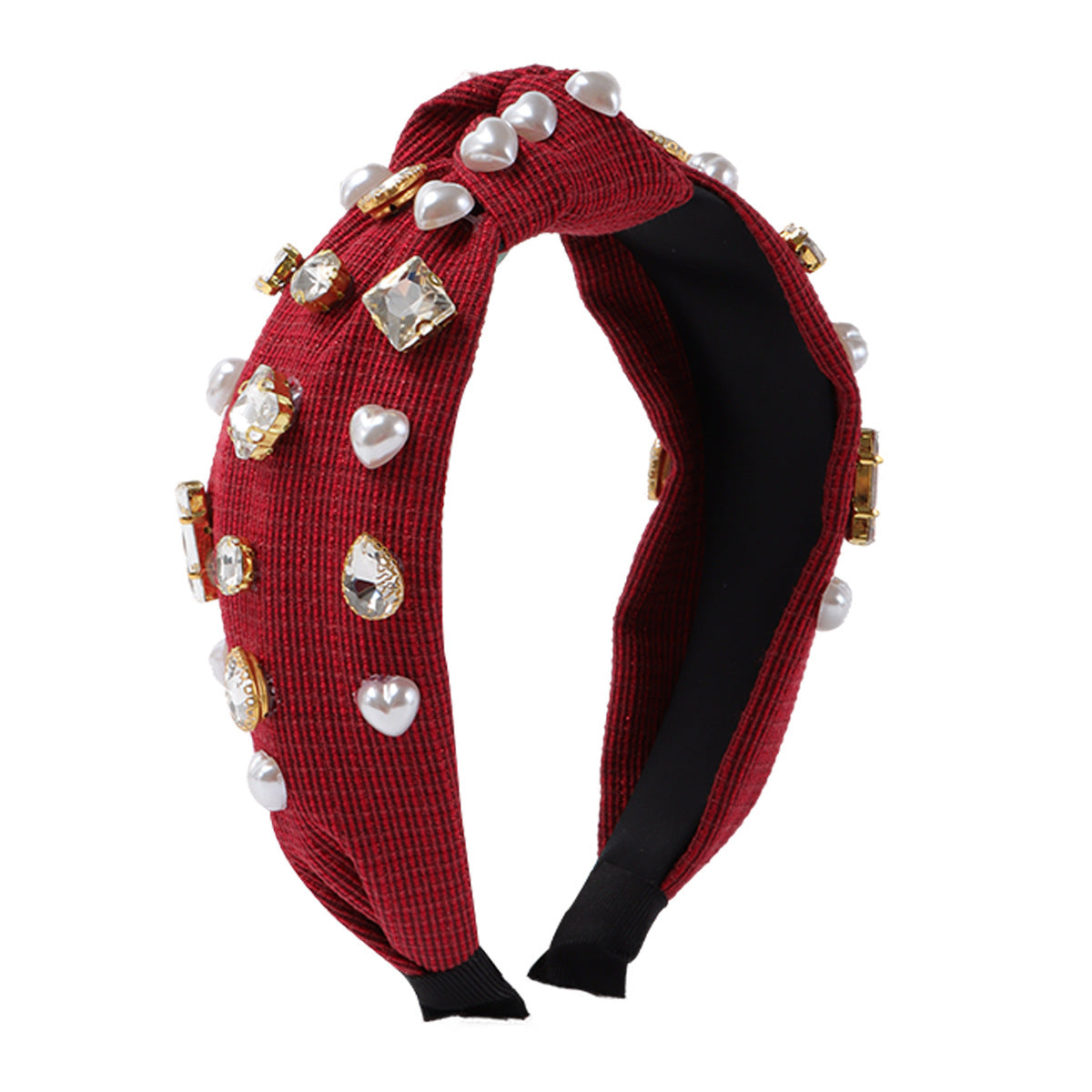 Wholesale Fabric Heart-shaped Imitation Pearl Knotted Hair Bands